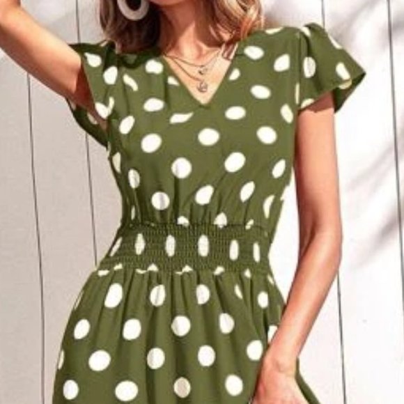 green polka dot print ruffle hem maxi dress - Picture 6 of 6